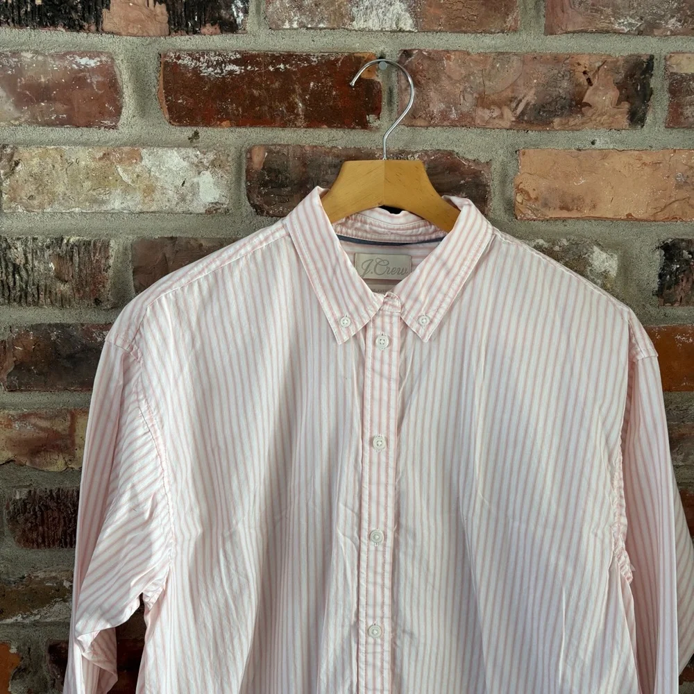 J. Crew Cotton Pink Stripe Relaxed Button Up Long Sleeve Shirt Top, 10